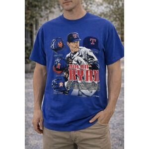 Vintage Nutmeg Mills Nolan Ryan MLB Baseball T-Shirt Mens Large Blue 90s USA